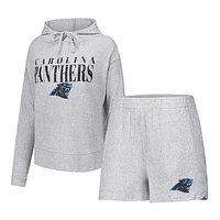 Women's Concepts Sport Gray Carolina Panthers Juniper Long Sleeve Hoodie T-Shirt & Shorts Set