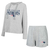 Women's Concepts Sport Gray New England Patriots Juniper Long Sleeve Hoodie T-Shirt & Shorts Set