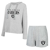 Women's Concepts Sport Gray Las Vegas Raiders Juniper Long Sleeve Hoodie T-Shirt & Shorts Set