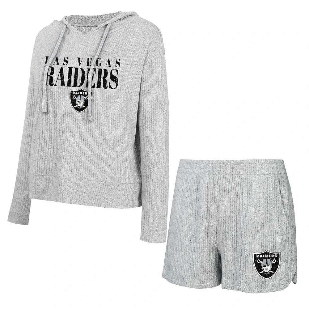 Women's Concepts Sport Gray Las Vegas Raiders Juniper Long Sleeve Hoodie T-Shirt & Shorts Set