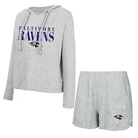 Women's Concepts Sport Gray Baltimore Ravens Juniper Long Sleeve Hoodie T-Shirt & Shorts Set