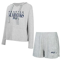 Women's Concepts Sport Gray Seattle Seahawks Juniper Long Sleeve Hoodie T-Shirt & Shorts Set