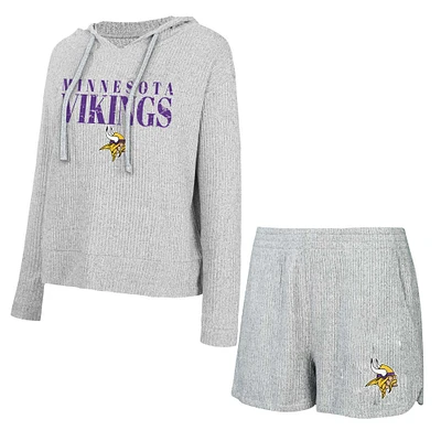 Women's Concepts Sport Gray Minnesota Vikings Juniper Long Sleeve Hoodie T-Shirt & Shorts Set