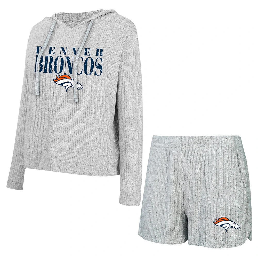 Women's Concepts Sport Gray Denver Broncos Juniper Long Sleeve Hoodie T-Shirt & Shorts Set