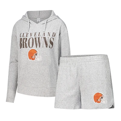 Women's Concepts Sport Gray Cleveland Browns Juniper Long Sleeve Hoodie T-Shirt & Shorts Set