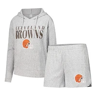 Women's Concepts Sport Gray Cleveland Browns Juniper Long Sleeve Hoodie T-Shirt & Shorts Set