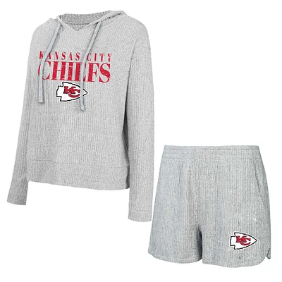 Women's Concepts Sport Gray Kansas City Chiefs Juniper Long Sleeve Hoodie T-Shirt & Shorts Set