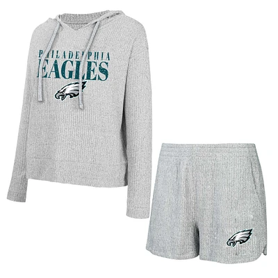 Women's Concepts Sport Gray Philadelphia Eagles Juniper Long Sleeve Hoodie T-Shirt & Shorts Set