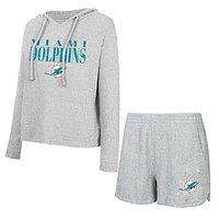 Women's Concepts Sport Gray Miami Dolphins Juniper Long Sleeve Hoodie T-Shirt & Shorts Set