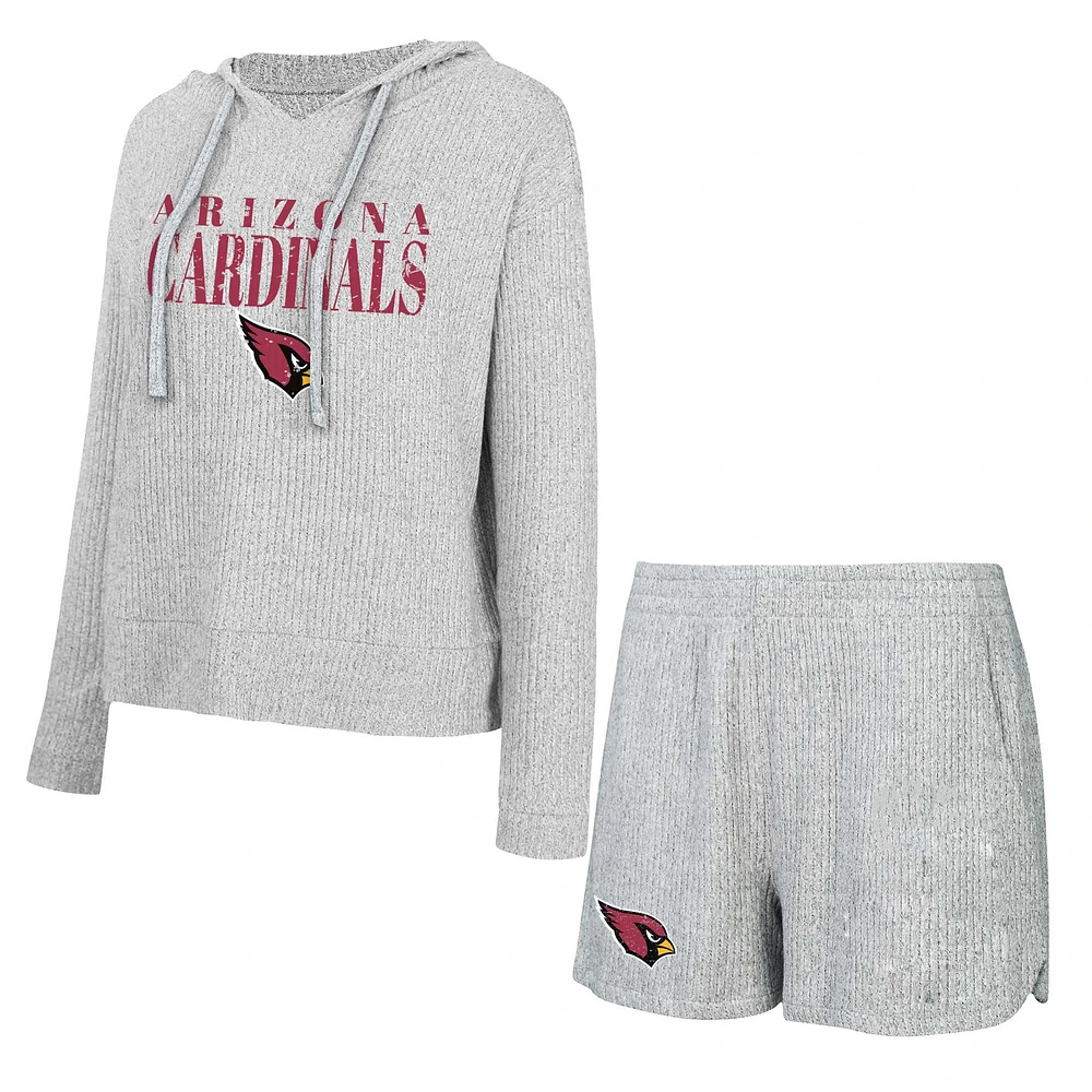 Women's Concepts Sport Gray Arizona Cardinals Juniper Long Sleeve Hoodie T-Shirt & Shorts Set