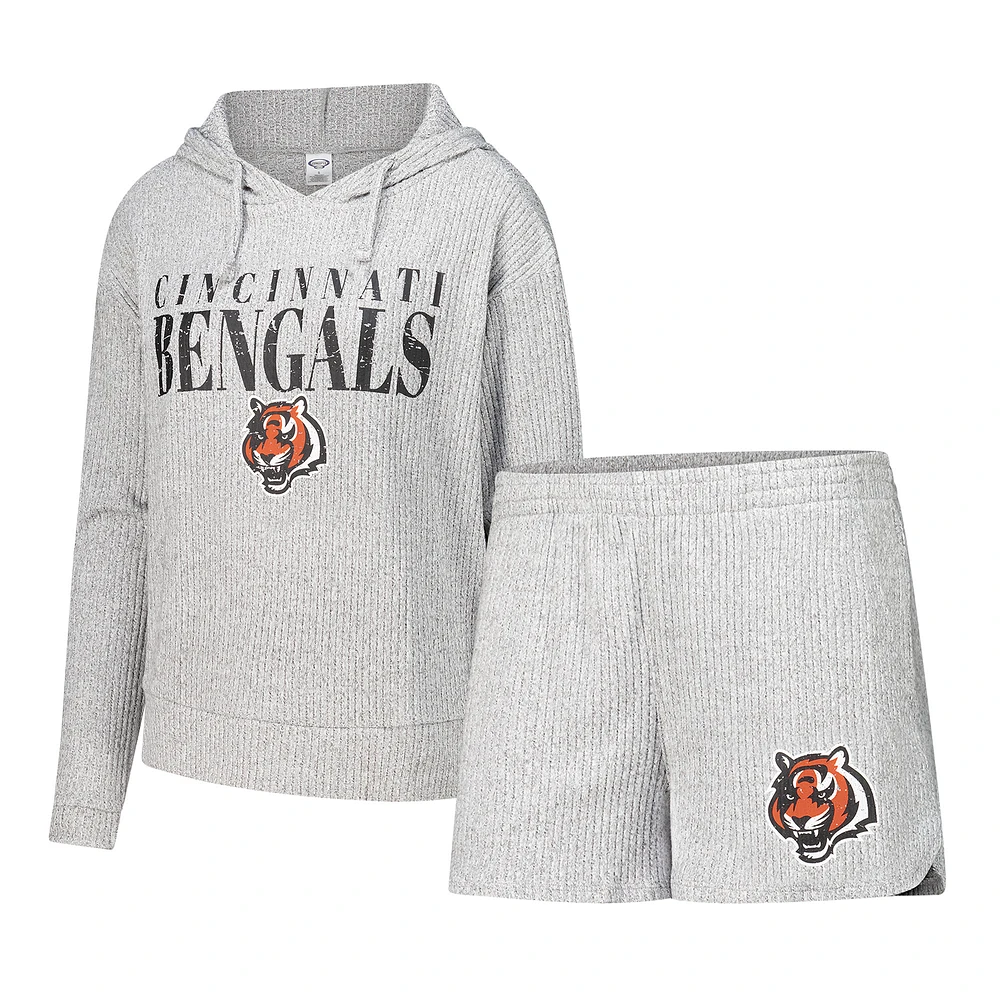 Women's Concepts Sport Gray Cincinnati Bengals Juniper Long Sleeve Hoodie T-Shirt & Shorts Set