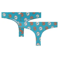 Women's Concepts Sport Aqua Miami Dolphins Record Allover Print Knit Thong