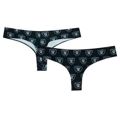 Women's Concepts Sport Black Las Vegas Raiders Record Allover Print Knit Thong