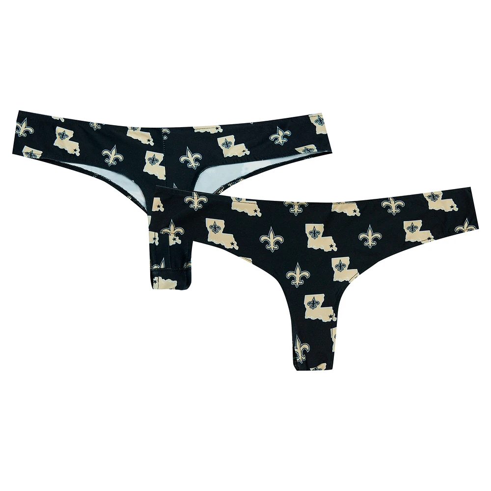 Women's Concepts Sport Black New Orleans Saints Record Allover Print Knit Thong