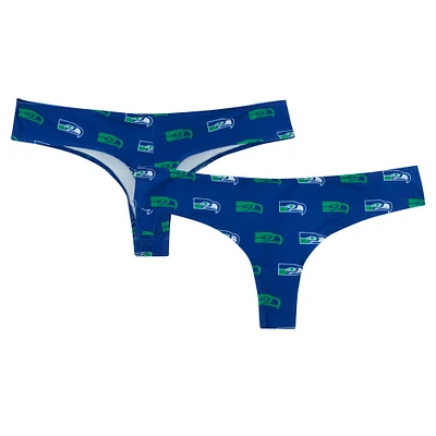 Women's Concepts Sport Royal Seattle Seahawks Record Allover Print Knit Thong