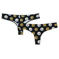 Women's Concepts Sport Black Pittsburgh Steelers Record Allover Print Knit Thong