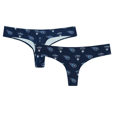 Women's Concepts Sport Navy Tennessee Titans Record Allover Print Knit Thong