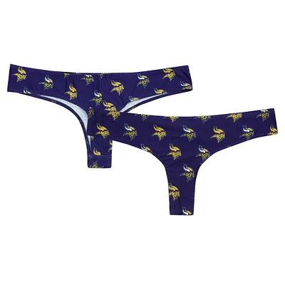 Women's Concepts Sport Purple Minnesota Vikings Record Allover Print Knit Thong