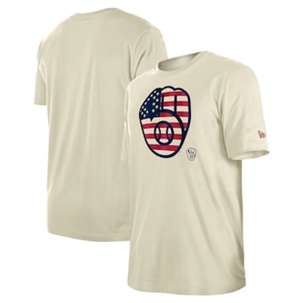 Men's New Era Cream Milwaukee Brewers Americana Flag Fill T-Shirt