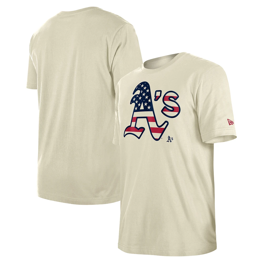 Men's New Era Cream Oakland Athletics Americana Flag Fill T-Shirt