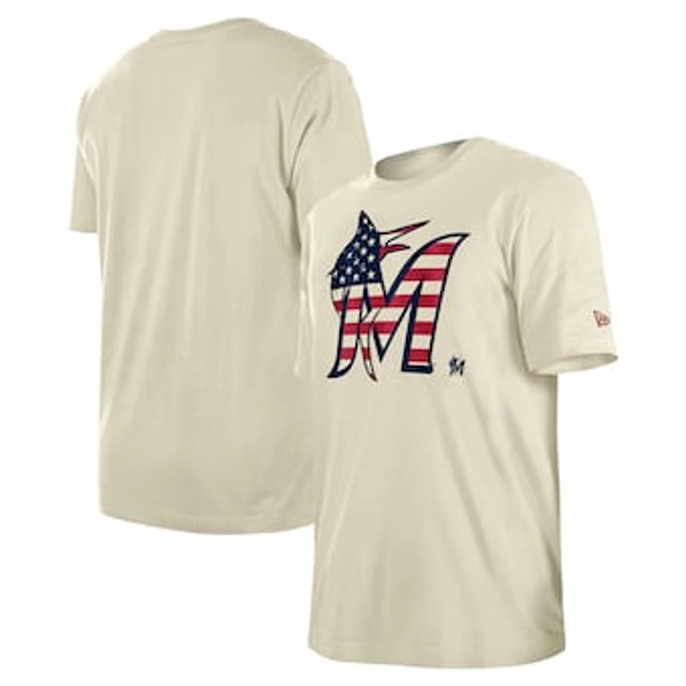 Men's New Era Cream Miami Marlins Americana Flag Fill T-Shirt