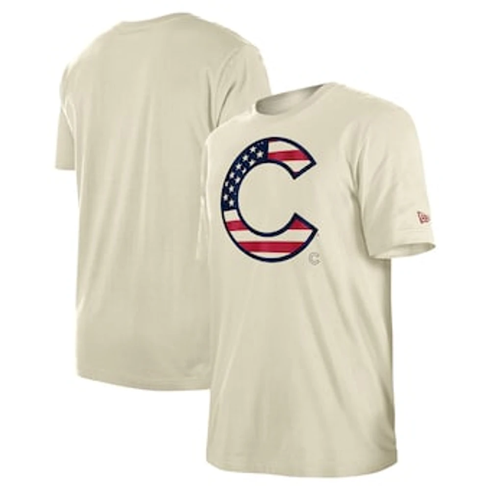 Men's New Era Cream Chicago Cubs Americana Flag Fill T-Shirt