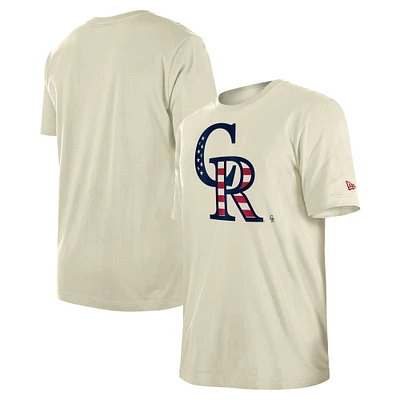 Men's New Era Cream Colorado Rockies Americana Flag Fill T-Shirt