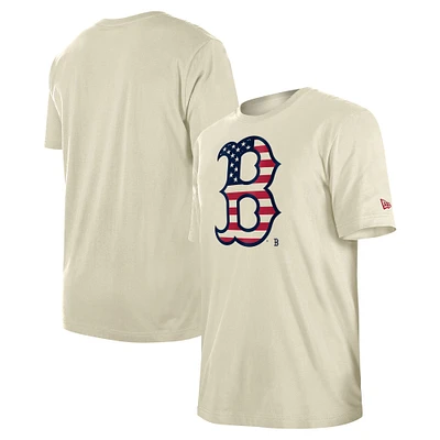 Men's New Era Cream Boston Red Sox Americana Flag Fill T-Shirt