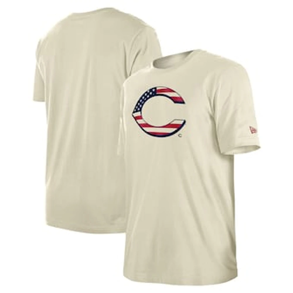 Men's New Era Cream Cincinnati Reds Americana Flag Fill T-Shirt