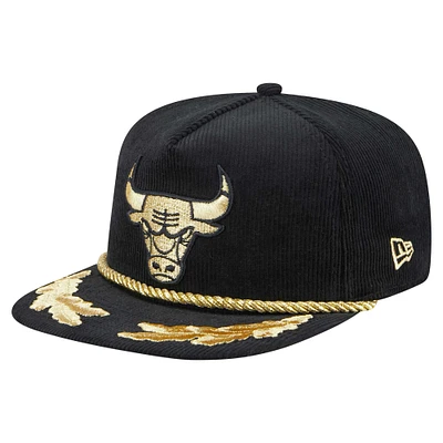 Men's New Era  Black Chicago Bulls Corduroy Gold Leaf Golfer Snapback Hat