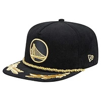 Men's New Era  Black Golden State Warriors Corduroy Gold Leaf Golfer Snapback Hat