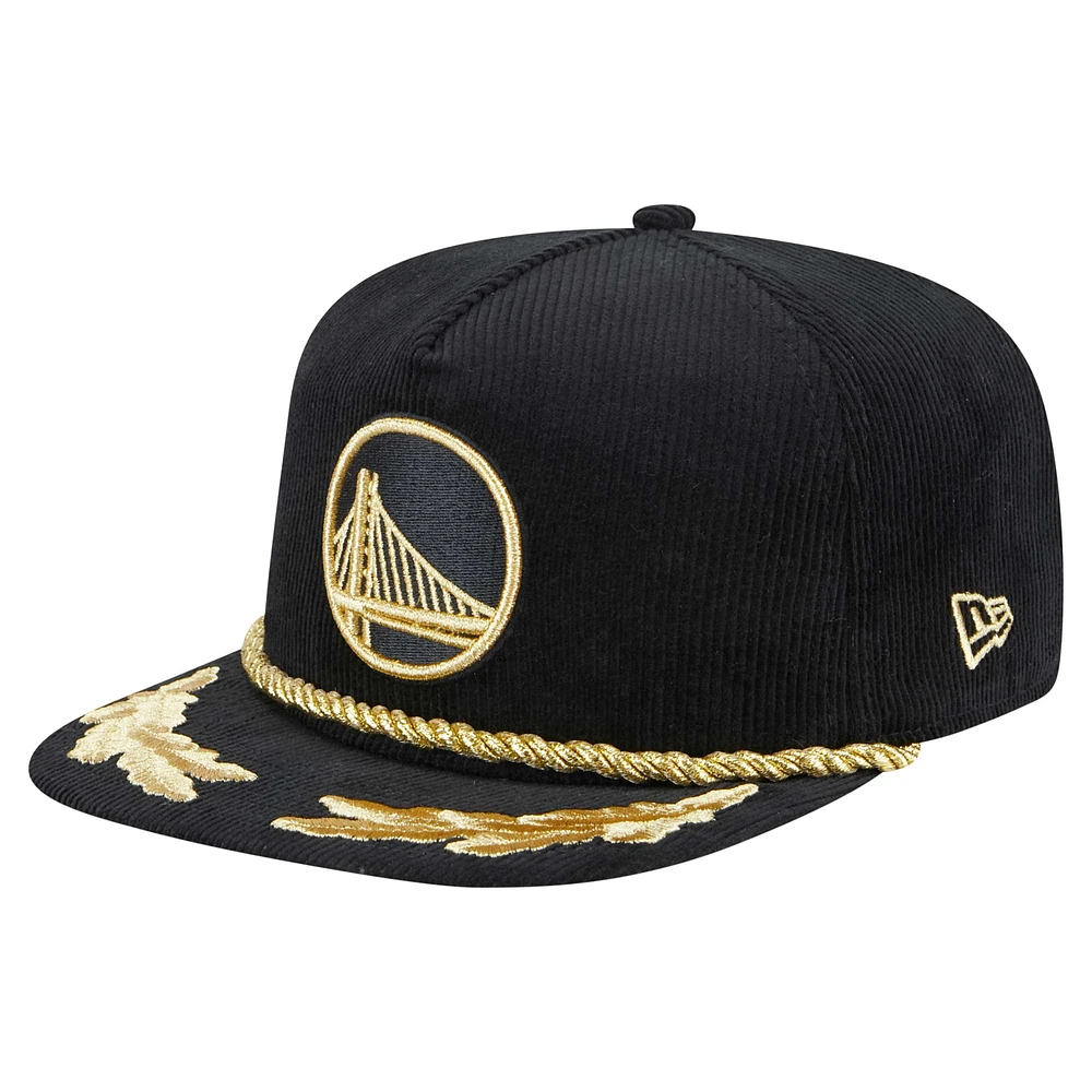 Men's New Era  Black Golden State Warriors Corduroy Gold Leaf Golfer Snapback Hat