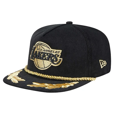 Men's New Era  Black Los Angeles Lakers Corduroy Gold Leaf Golfer Snapback Hat