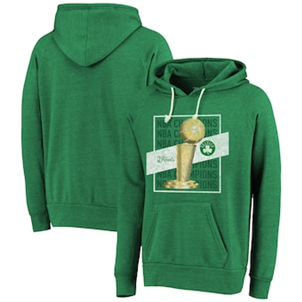 Men's Majestic Threads Kelly Green Boston Celtics 2024 NBA Finals Champions Pocket Tri-Blend Pullover Hoodie