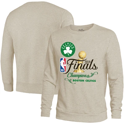 Men's Majestic Threads Cream Boston Celtics 2024 NBA Finals Champions Tri-Blend Pullover Sweatshirt