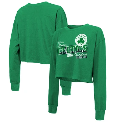 Women's Majestic Threads Kelly Green Boston Celtics 2024 NBA Finals Champions Cropped Long Sleeve T-Shirt