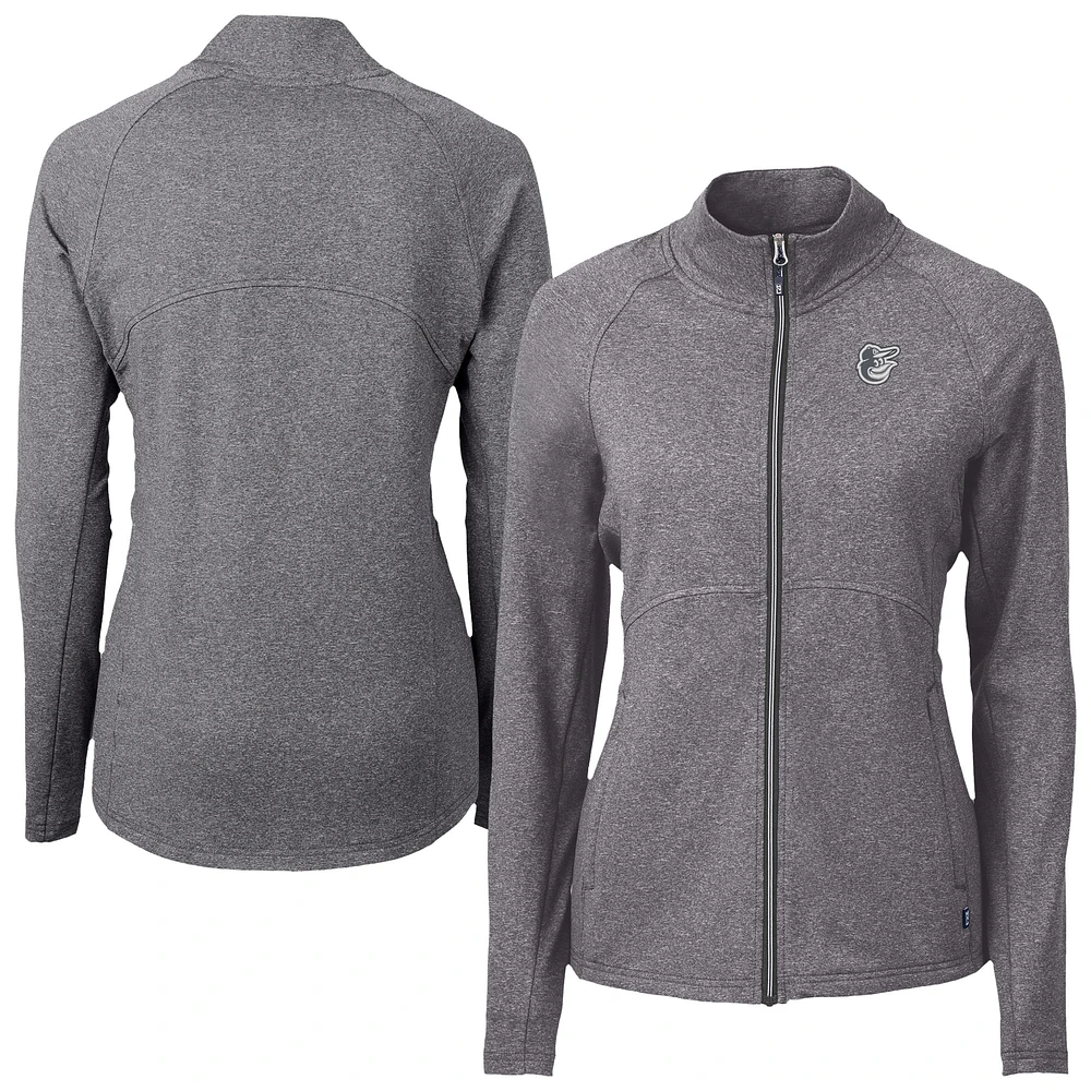 Women's Cutter & Buck Heather Black Baltimore Orioles Adapt Eco Knit Recycled Full-Zip Jacket