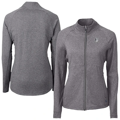 Women's Cutter & Buck Heather Black Baltimore Orioles Adapt Eco Knit Recycled Full-Zip Jacket