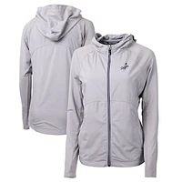 Women's Cutter & Buck Gray Los Angeles Dodgers Adapt Eco Knit Hybrid Recycled Raglan Full-Zip Hoodie