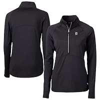 Women's Cutter & Buck Black Detroit Tigers Adapt Eco Knit Stretch Recycled Half-Zip DryTec Top