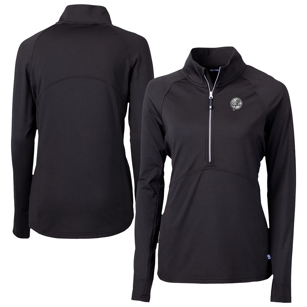 Women's Cutter & Buck Black New York Yankees Adapt Eco Knit Stretch Recycled Half-Zip DryTec Top