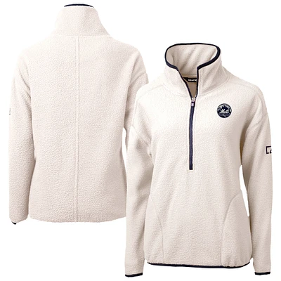 Women's Cutter & Buck White New York Mets Cascade Eco Sherpa Fleece Half-Zip Jacket