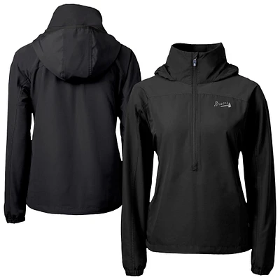 Women's Cutter & Buck Black Atlanta Braves Charter Eco Recycled Half-Zip Anorak Jacket