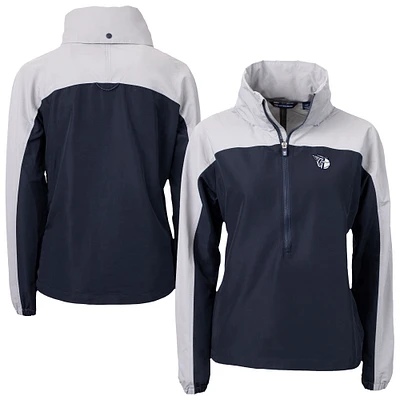 Women's Cutter & Buck Navy/Gray Cleveland Guardians Charter Eco Recycled Half-Zip Anorak Jacket
