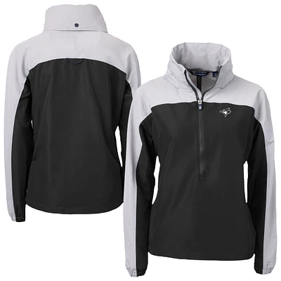 Women's Cutter & Buck Black/Gray Toronto Blue Jays Charter Eco Recycled Half-Zip Anorak Jacket
