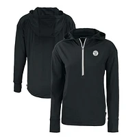Women's Cutter & Buck Black Milwaukee Brewers Daybreak Eco Recycled Half-Zip Hoodie