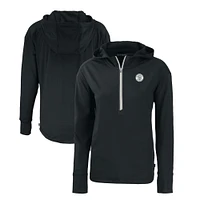 Women's Cutter & Buck Black Milwaukee Brewers Daybreak Eco Recycled Half-Zip Hoodie