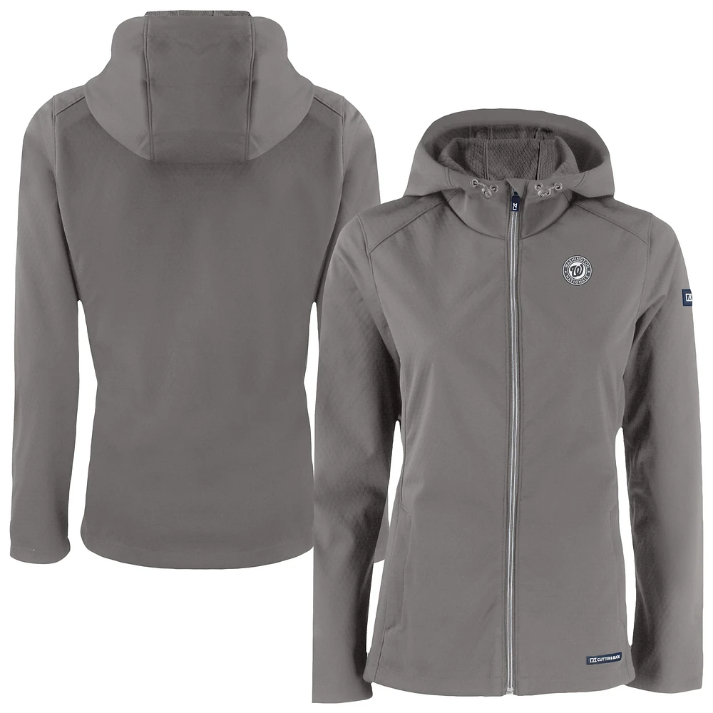 Women's Cutter & Buck Charcoal Washington Nationals Evoke Eco Softshell Recycled Full-Zip Hoodie Jacket