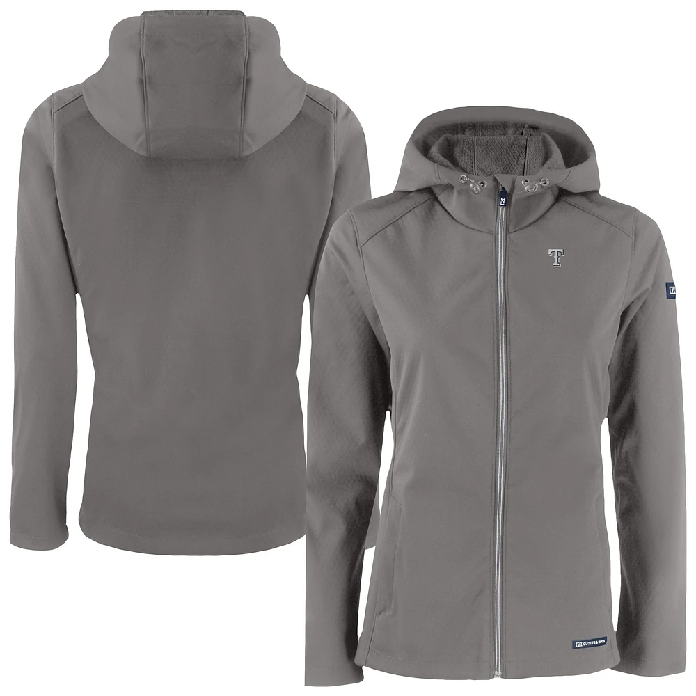 Women's Cutter & Buck Charcoal Texas Rangers Evoke Eco Softshell Recycled Full-Zip Hoodie Jacket
