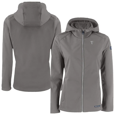 Women's Cutter & Buck Charcoal Texas Rangers Evoke Eco Softshell Recycled Full-Zip Hoodie Jacket